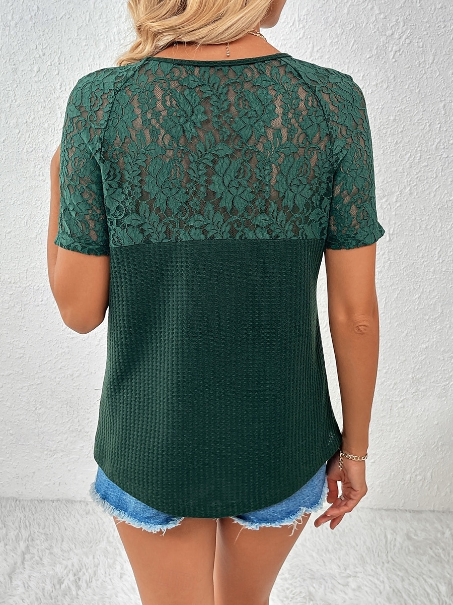 Pentru femei Tricou Simplu Modă Stilat Modern Manșon scurt În V Topuri obișnuite Zilnic Sfârșit de săptămână Dantelă Peteci Negru Alb Roșu-aprins Trifoi Vară 2025 - $15.99 –P12