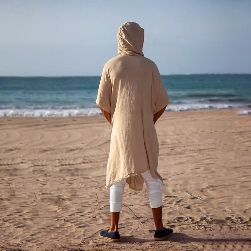 Men's Summer Shirt Casual Shirt Beach Shirt Cotton Shirt Shrugs Apricot Short Sleeve Solid / Plain Color Hooded Vacation Hawaiian Clothing Apparel Fashion Casual Comfortable 2026 - $39.99 –P4