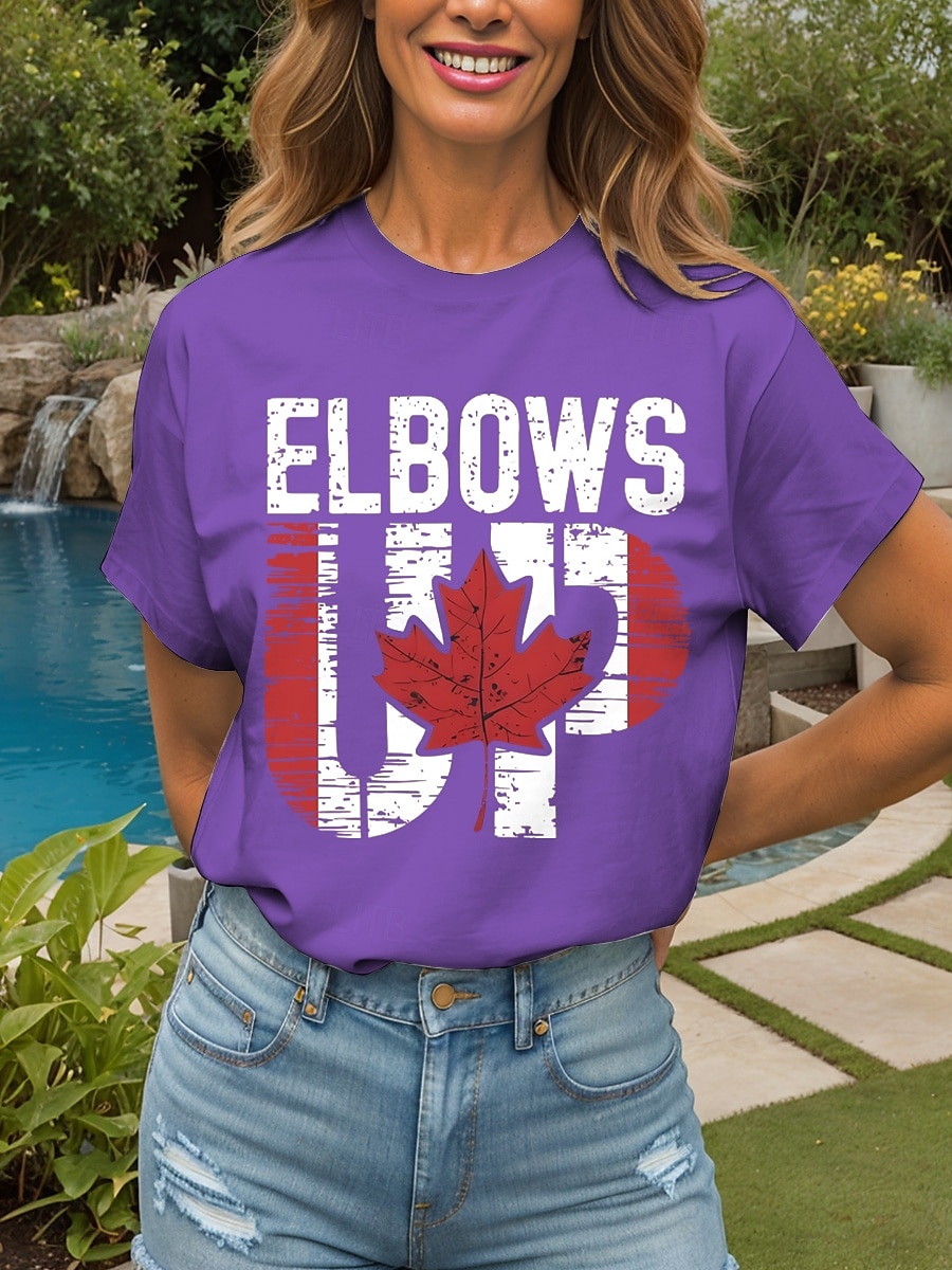 Canada Kvinners T-skjorte grafisk flagg bokstav vintage stilfull avslappet kort erme crew-hals rund hals vanlige topper daglig helg trykk svart og hvit hvit svart svart hvit rød 2025 - $19.99 –P2