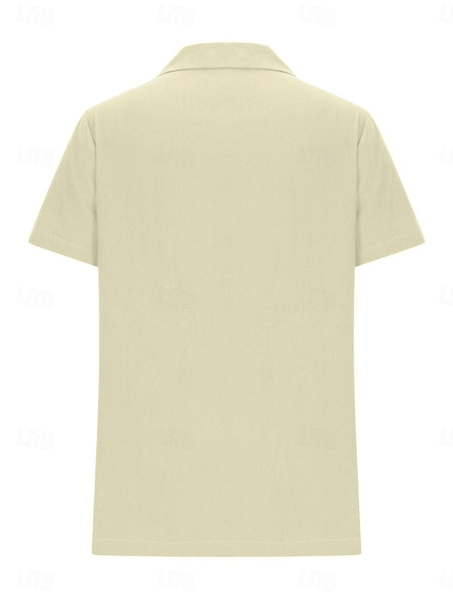 Damen Hemd Baumwoll-Leinen-Hemden Knopfleiste Bluse Einfarbig Stilvoll Lässig Kurzarm Hemdkragen Normale Oberteile Täglich Knöpfe Tasche Weiß Gelb Leicht Blau Sommer 2025 - $28.99 –P10