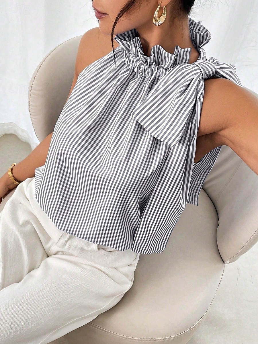 Pentru femei Camisole Tank Top Dungi Zilnic Casual Fără manșon Gâtul halter Topuri obișnuite Zilnic Imprimeu Negru Albastru celest Mov Trifoi Vară 2025 - $19.99 –P7