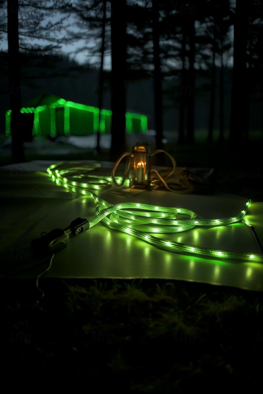 1 corda luminosa da campeggio per esterni, 3 m/5 m/10 m, impermeabile IP66, corda antivento per tenda con 8 modalità di illuminazione, design durevole e vano batteria impermeabile AA. del 2025 a $13.49 –P1