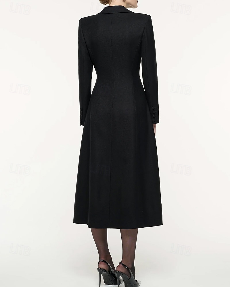 Robe Blazer A-Line Mère de la Mariée Robe Tuxedo Élégante Simple Minimaliste Formelle Col en V Taille Cintrée Longue au Sol Crêpe Élastique Manches Longues Poches à Rabat avec Boutons Recouverts de 2025 ? $149.99 –P4