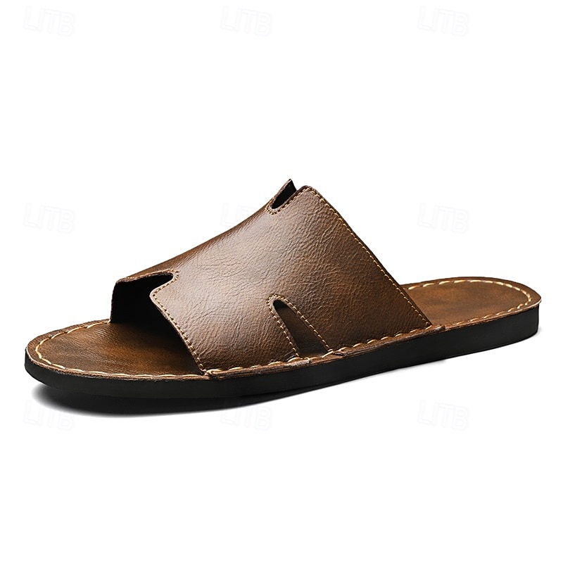sandali da uomo in similpelle marrone con punta aperta – comode scarpe estive slip-on per la spiaggia, la piscina o il relax casual del 2026 a $46.99 –P3