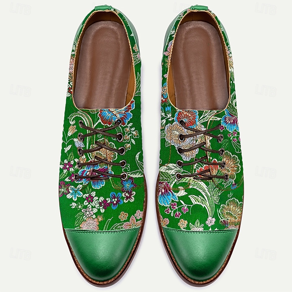 Homens Sapatos sociais Pele PU Tecido Jacquard Respirável Confortável Antiderrapante Com Cadarço Verde Verão Primavera de 2025 por $46.99 –P4