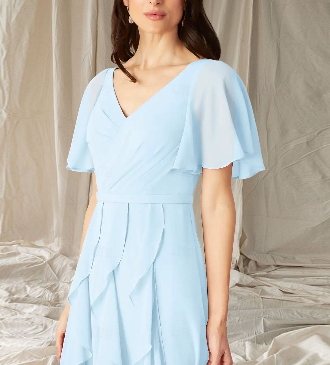a-line v-neck knee-length chiffon cocktail dress with ruffle A-line V-Neck Knee-Length Lace Chiffon Cocktail Dress With Ruffle  (016150447)