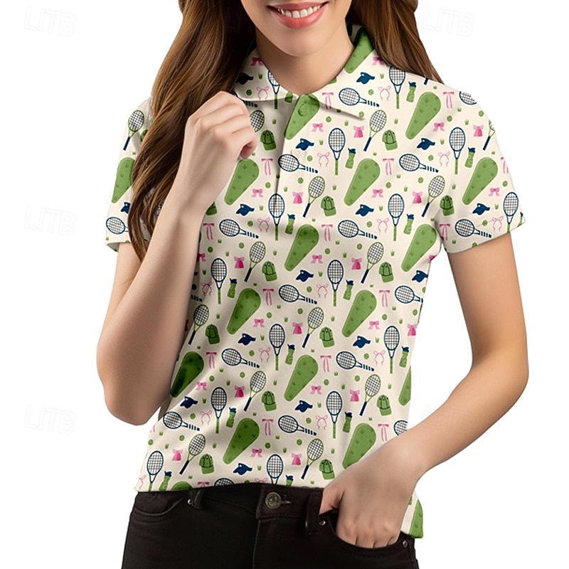 Γυναικεία Γραφική Πουκάμισο τένις Κοντομάνικο Στάμπα UPF50+ Γρήγορο Στέγνωμα Τέννις Γκολφ Μπάντμιντον Περιλαίμιο Polo Μπλουζάκι Μπολύζες Λευκό Ροζ Ουρανί Ρούχα τένις 2026 - $23.99 –P1