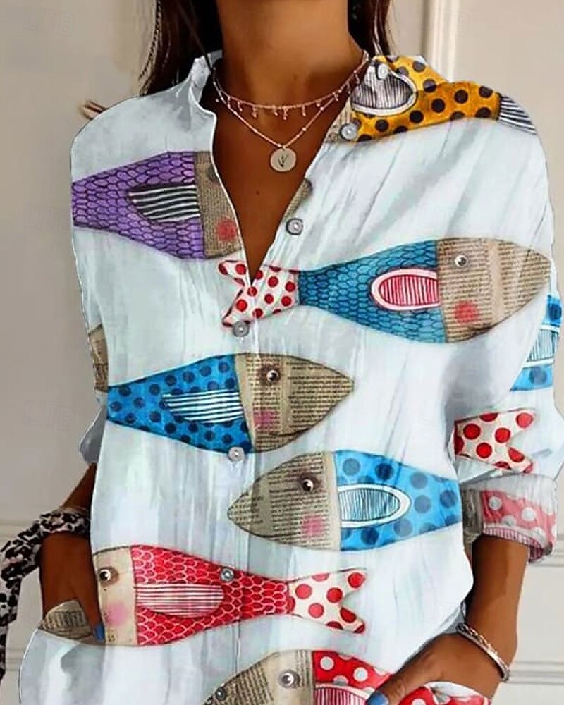 Dame Skjorte Bluse Blomsternål i krystall Moderne Fritid Langermet Skjortekrage Vanlige topper Daglig Ferie Ut på byen Knapper Trykt mønster Hvit Sommer 2025 - $25.99 –P2
