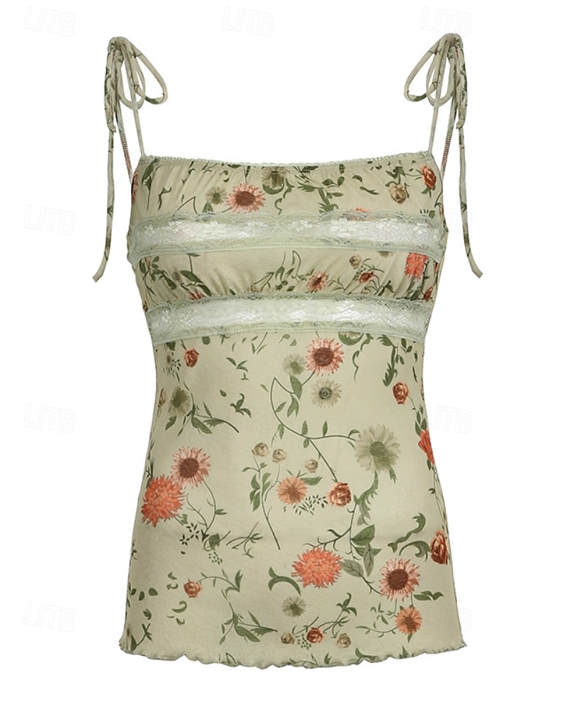 Dame Boho skjorte Bluse Blomsternål i krystall Moderne Bohem Ermeløs Med stropper Vanlige topper Daglig Ferie Trykt mønster Aprikos Sommer 2025 - $18.49 –P2