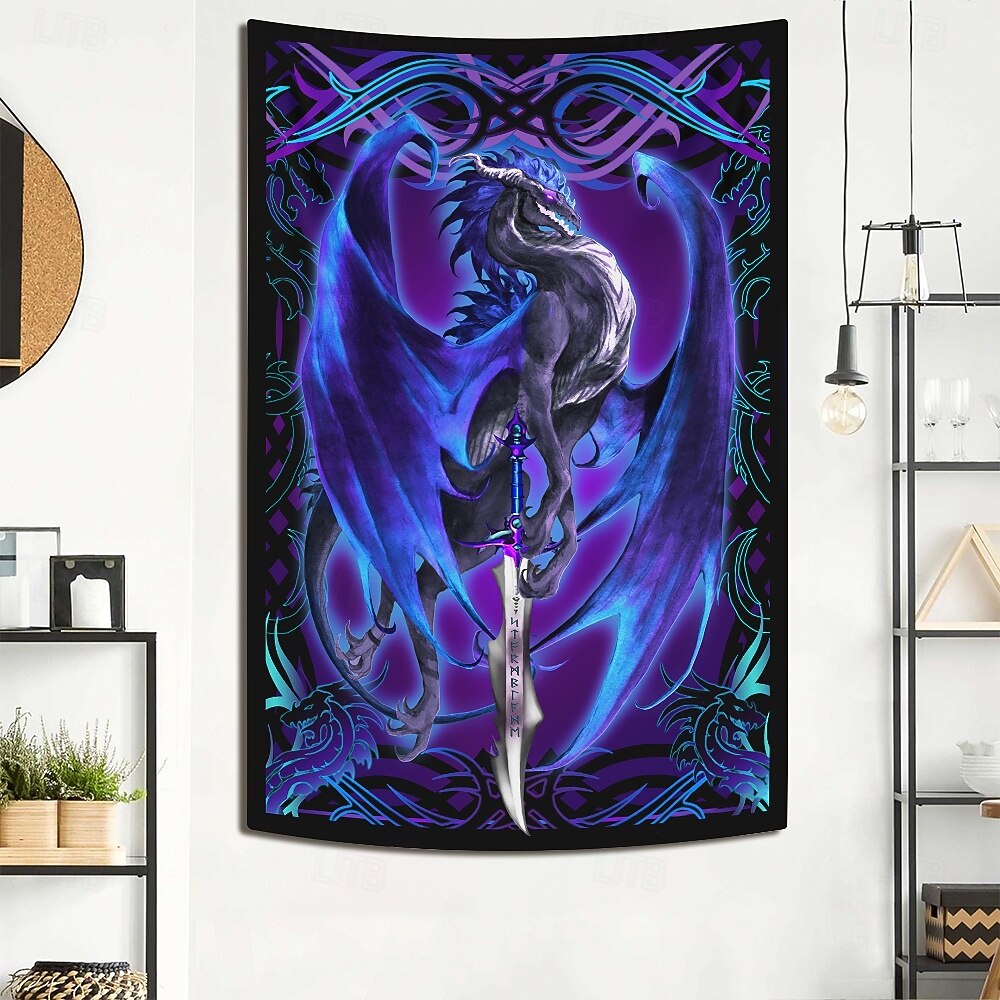 Ruth Thompson fekete fény szőttes világító a sötétben fényparti UV-reaktív trükkös ködös függő szőttes falikép mural a nappaliba hálószobába Dragonsword STORMBLADE 2025 - $16.99 –P5
