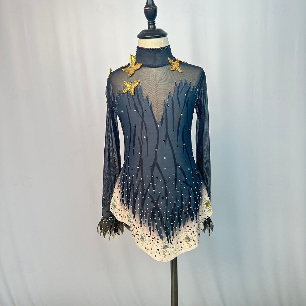 2026年 フィギュアスケート ドレス 女性用 女の子 アイススケート ドレス セット ブルー パッチワーク メッシュ スパンデックス 高弾性 訓練 レッスン用 競技大会 スケートウェア 手作り クリスタル・ラインストーン 長袖 アイススケート フィギュアスケート  コレクション – JP ¥23378 –P1