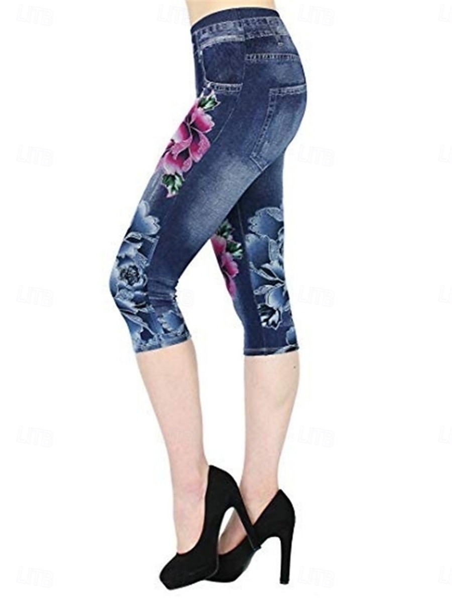 Leggings da donna Capri Pantaloni Stampa 3D Chinos Leggings Vacanza Vintage Casual Lunghezza Tonda Alta Vita Florale Stampa Morbida Confortevole Elasticizzata Esterno Vacanza strada Blu Estate Slim del 2025 a $13.99 –P2