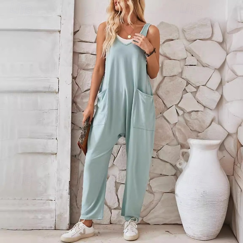 Damskie Normalny Kombinezon Moda miejska Jednokolorowe Bez rękawów Dekolt w kształcie litery U Kieszeń Ulica Codzienny Regularny Czarny Jasnozielony Rumiany róż Lato 2025 - $24.99 –P3