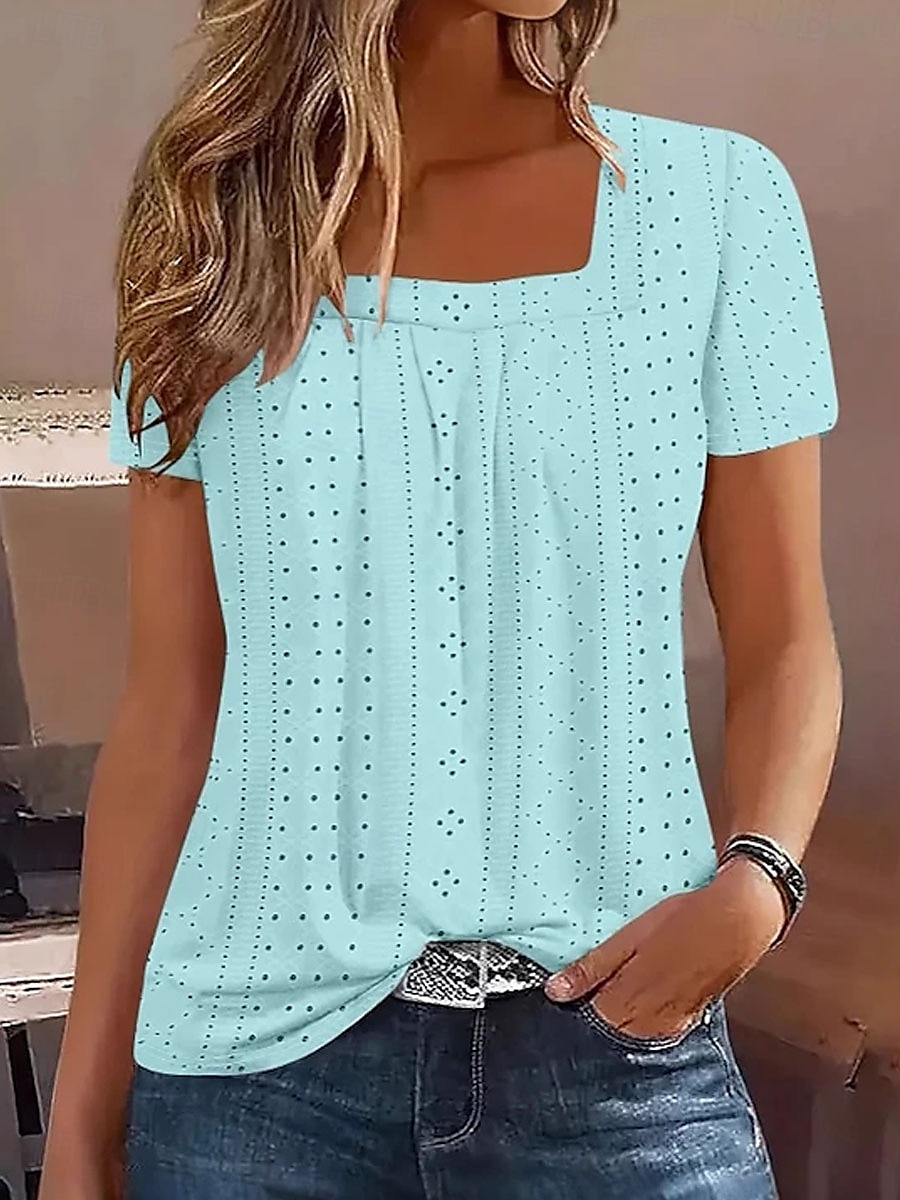 Damen T Shirt Einfarbig Elegant Stilvoll Basic Kurzarm Quadrathals Normale Oberteile Täglich Schwarz Weiß Rosa Blau Purpur Sommer Frühling 2025 - $19.99 –P1