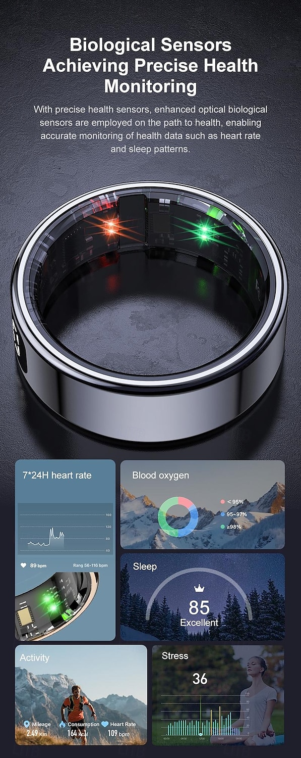 R11C Smart Ring with Touch Display & Charging Case – Heart Rate, Sleep, Blood Oxygen Monitor, Step Tracker, Gesture Control, Waterproof Stainless Steel Fitness Ring 2026 - $58.99 –P8