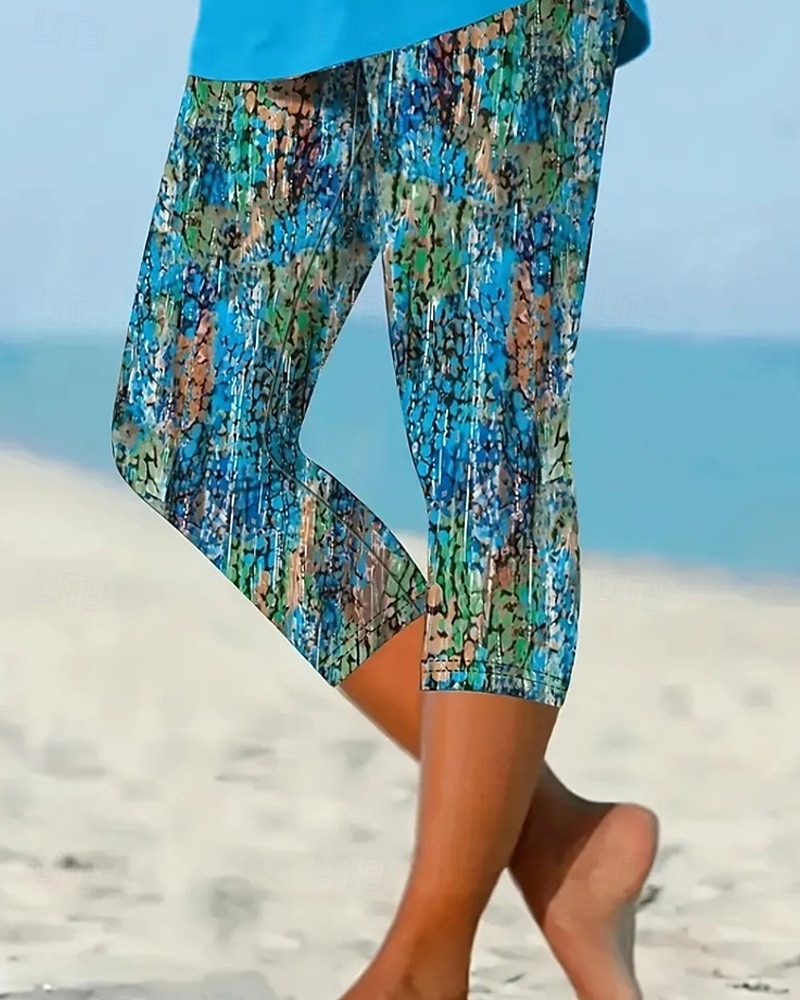 Női Capri nadrágok Leggingek Utcai sikk Boho Borjú-hossz Természetes Virágos Nyomtatott kellemes Kényelmes Hétköznapi viselet Alkalmi Utcai öltözék Kék Lóhere Nyár Normál 2025 - $17.99 –P4