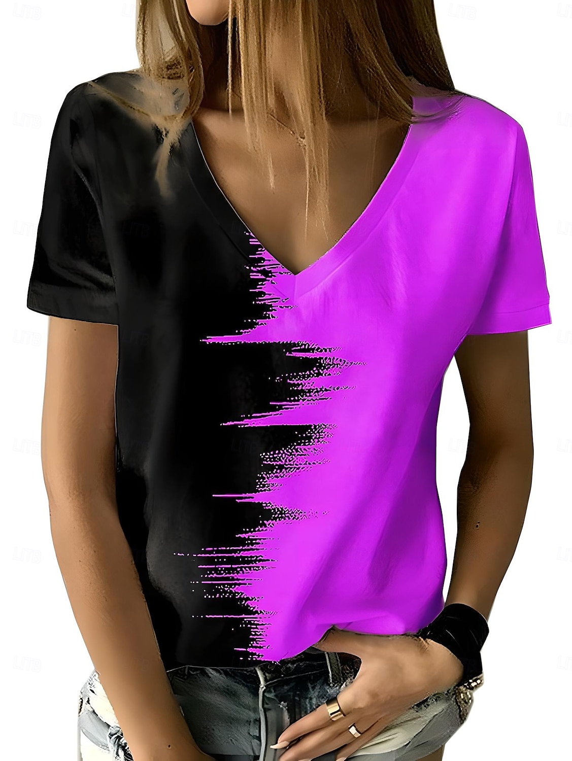 Femmes T-shirt Graphique Géométrique Dégradé de couleur ancien Élégant Moderne Manche Courte Col en V Hauts Réguliers Quotidien Imprimé Blanche Jaune Rouge Bleu Violet Été Printemps de 2025 ? $19.99 –P4