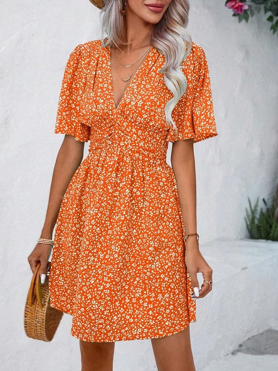 Damskie Sukienka mini Sukienka A line Codzienny Na zewnątrz Wyjściowe Luźny / a Kwiaty Krótki rękaw W serek Czarny Rumiany róż Niebieski Fioletowy Lato 2025 - $31.99 –P3