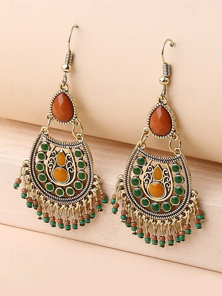 Women's Bohemian Teardrop Dangle Earrings – Vintage Tribal Style with Beaded Fringe, Lightweight Statement Jewelry for Parties and Festivals 2026 - $9.99 –P5