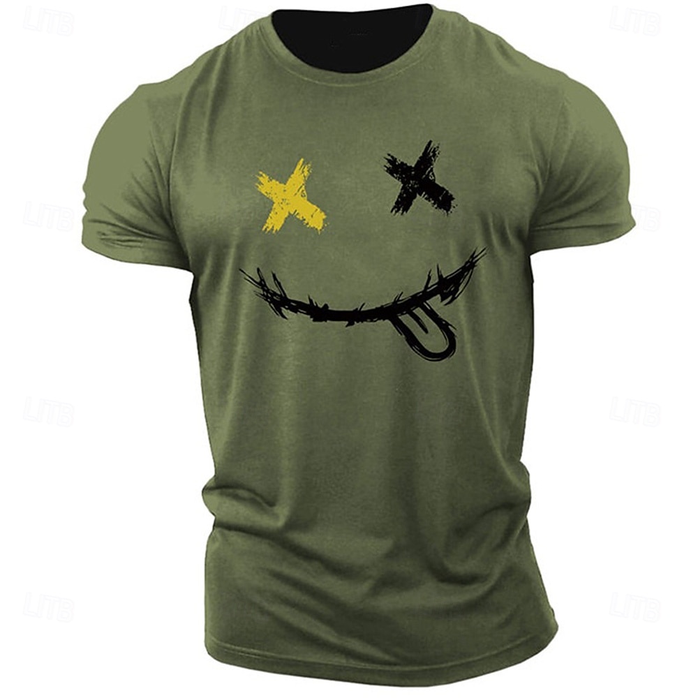 Herr Grafiska tryck Le ansikte T-shirt Grafiska utslagsplatser 100 % bomull Kortärmad Grafisk Skjorta Heather Grey Svart Vit Bekväm t-shirt Utomhus Gata Modedesignerkläder 2025 - $15.99 –P5