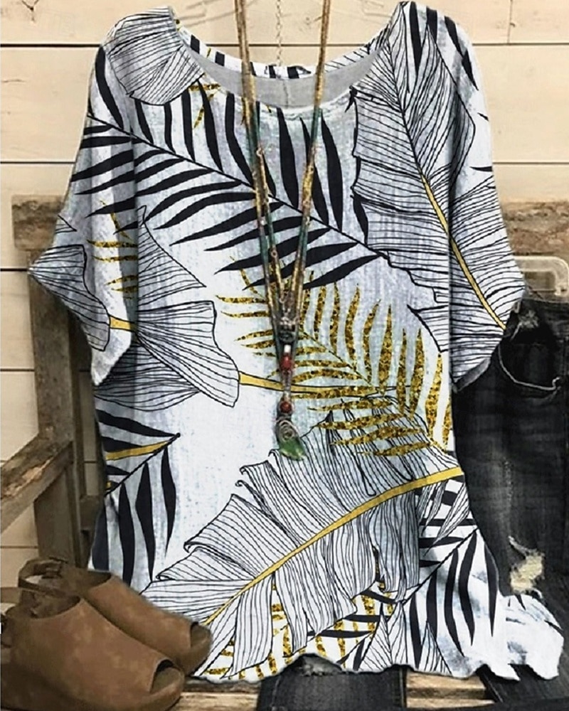 Femmes Chemise T-shirt Imprimé Élégant Mode Moderne Manche Courte Col ras du cou Hauts Réguliers Quotidien Week-end Blanche Jaune Bleu Violet Parme Été de 2025 ? $16.99 –P5