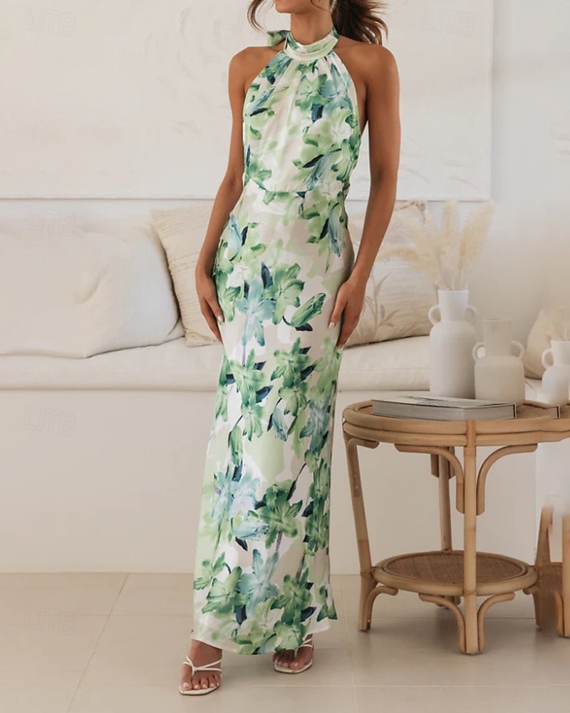 Women's Long Dress Maxi Dress Floral Dress Halter Neck Dress Fashion Modern Vacation Going out Weekend Regular Fit Flower Sleeveless Halter Neck Yellow Pink Green Summer 2026 - $27.99 –P16