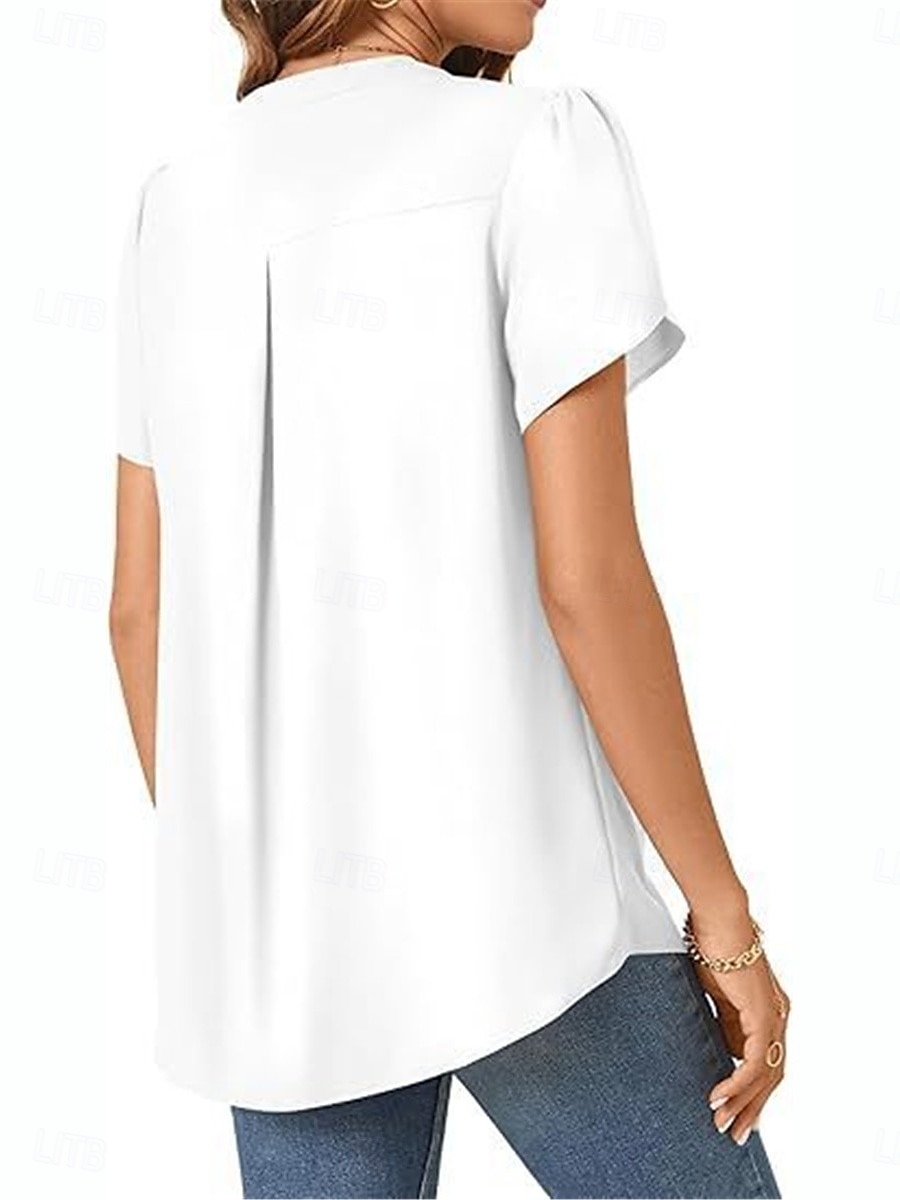 Femmes Chemisier Couleur Unie Élégant Basique Occasionnel Manche Courte Col en V Hauts Réguliers Quotidien Noir Blanche Bleu Vert Abricot Été de 2025 ? $19.99 –P2
