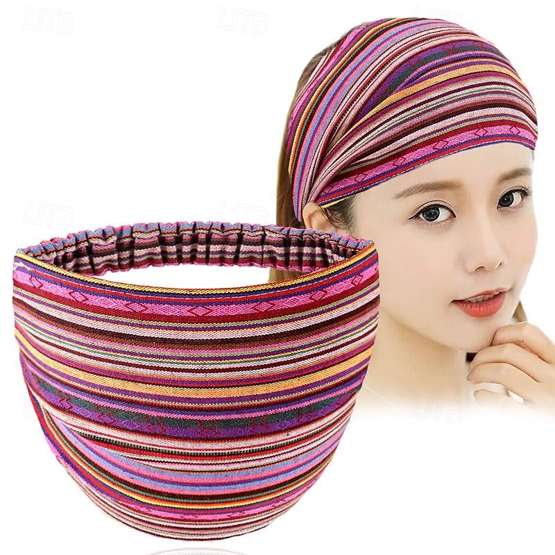 Boho Headbands for Women Girls Wide Hippie Hair Accessories Colorful Stripe Head Bands for Women's Hair Fashion Hairbands Turban Headwraps Non Slip 2025 - $8.49 –P12