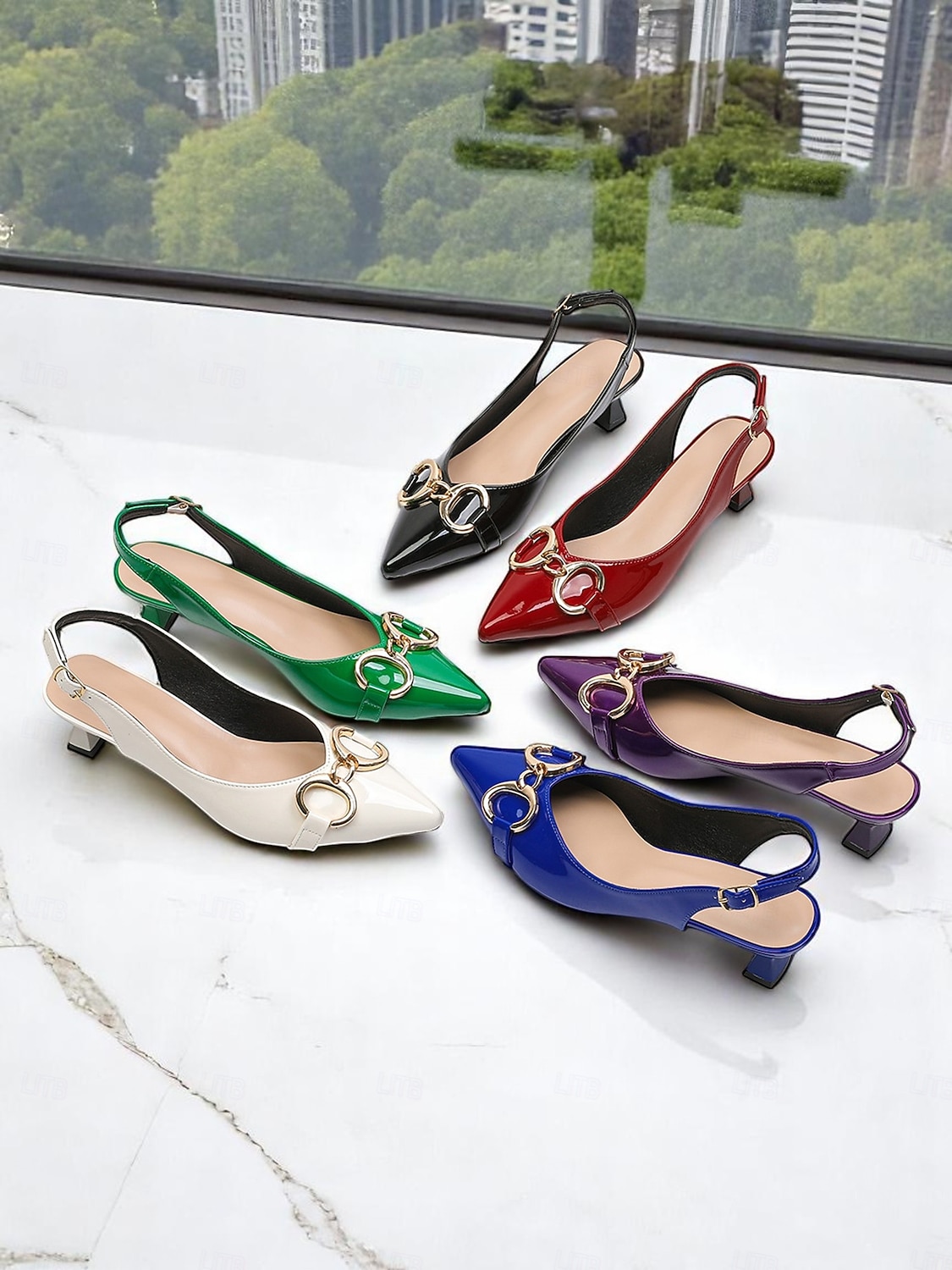 Women's Green Glossy Slingback Kitten Heels with Buckle Detail – Elegant Pointed Toe Pumps, Perfect for Office Attire, Conference Looks, Cocktail Events & Summer Work Outfits 2026 - $42.99 –P1