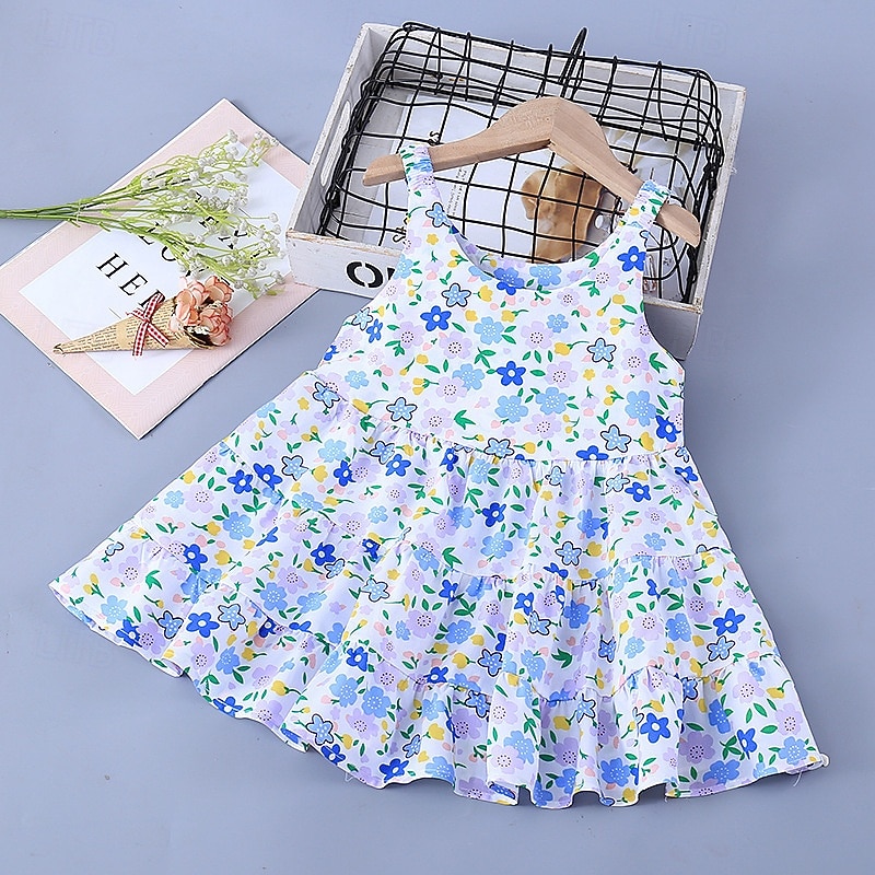 Enfants Fille Robe Fleur Sans manches Extérieur Froncé Adorable Basique Coton Mi-long Robe Décontractée Robe Fleurie Été 4 ans et + Rose Claire Rouge Bleu Roi de 2026 ? $7.99 –P4
