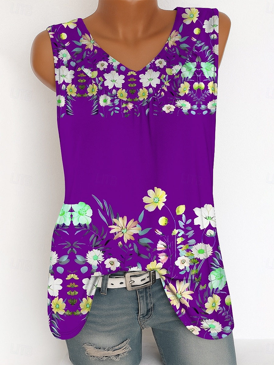 Women's Camisole Tank Top Floral Graphic Vintage Tropical Stylish Sleeveless V Neck Long Tops Daily Print Blue Purple Green Summer Spring 2025 - $23.99 –P5
