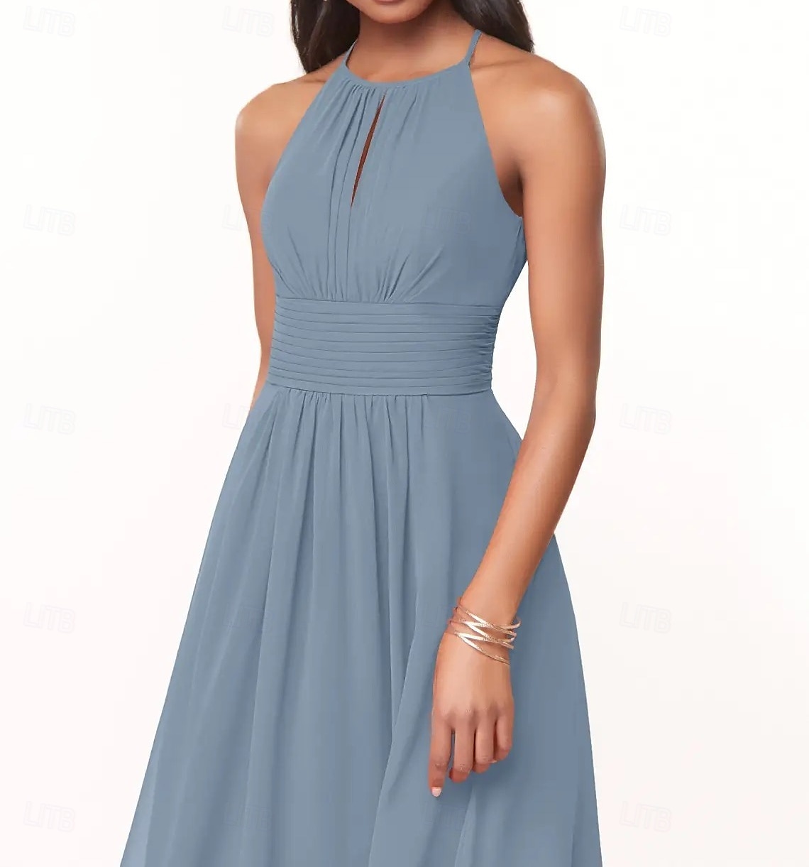 A-Line Bridesmaid Dress Halter Neck Sleeveless Elegant Floor Length Chiffon with Pleats / Ruching 2025 - $153.99 –P4