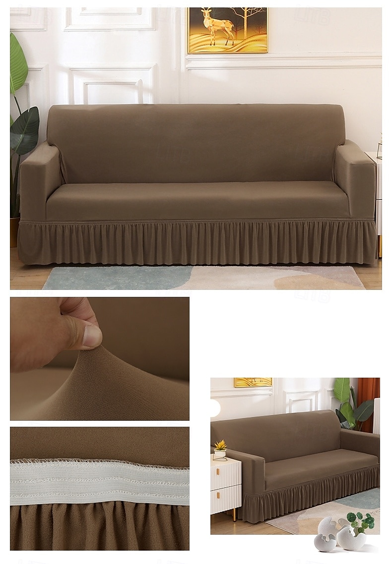 Capa de sofá com saia de cor sólida estilo saia de sofá simplicidade para sala de estar capas de sofá estilos sazonais capa elástica para sofá toalha de sofá protetor de cadeira 1 peça de 2025 por $27.99 –P1