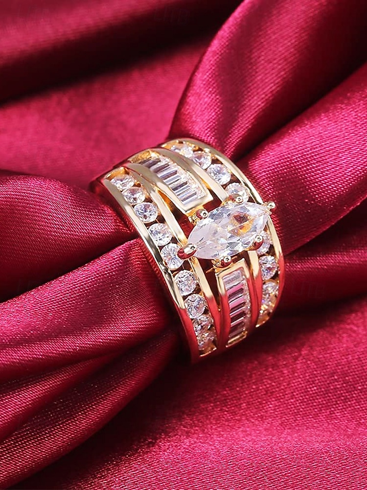 Dames vergulde marquise geslepen kristallen ring – elegante statement sieraden voor bruiloften, verlovingen en avondfeesten 2025 - $9.99 –P2
