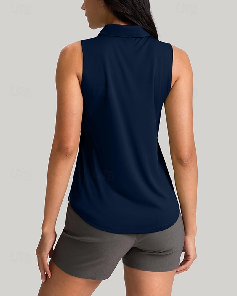 Γυναικεία Μονόχρωμο Πουκάμισο τένις Αμάνικο UPF50+ Γρήγορο Στέγνωμα Τέννις Γκολφ Μπάντμιντον Γιακά με φερμουάρ Μπλουζάκι Μπολύζες Μαύρο Βαθυγάλαζο Πράσινο Ρούχα τένις 2026 - $22.99 –P15