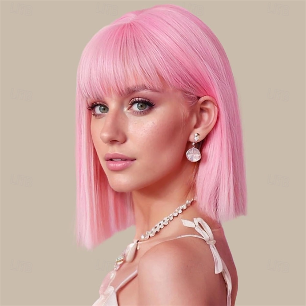 Short Straight Bob Auburn Wigs with Fringe Shoulder Length Hair Colorful Wig for Women Girls Heat Resistant Synthetic Wig for Cosplay Halloween Party 14 Inch 35cm Ginger Brown 2026 - $24.99 –P7