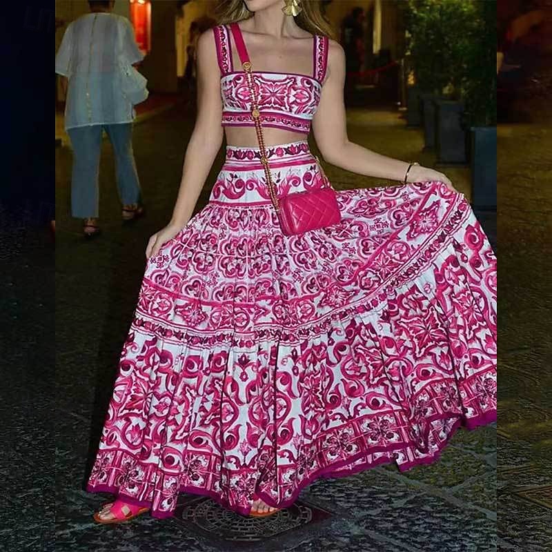Femmes Jupe Évasé Bohème Mode Boho Maxi Taille Basse Jupes Fleuri Imprimé Micro-Élastique Vacances Rue Bleu Rose rouge Été Polyester de 2025 ? $28.99 –P3