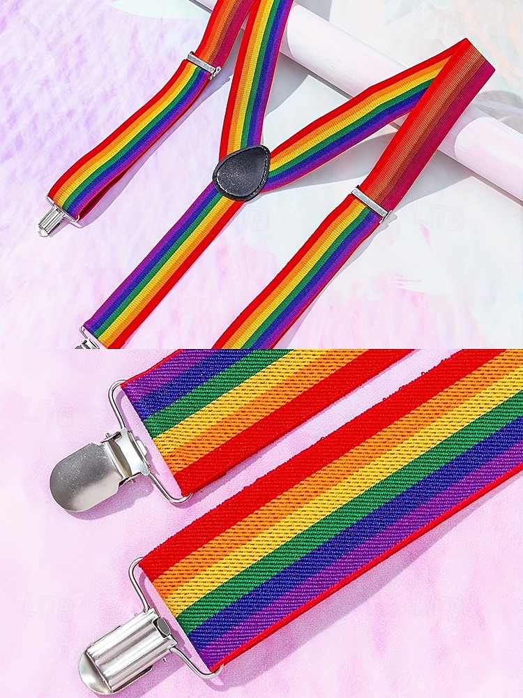 Sett med regnbuesløyfer og bukseseler – justerbart elastisk tilbehør for menn og kvinner, livlig pride-antrekk for LHBT-festivaler, parader, fester og temaarrangementer 2025 - $11.99 –P4