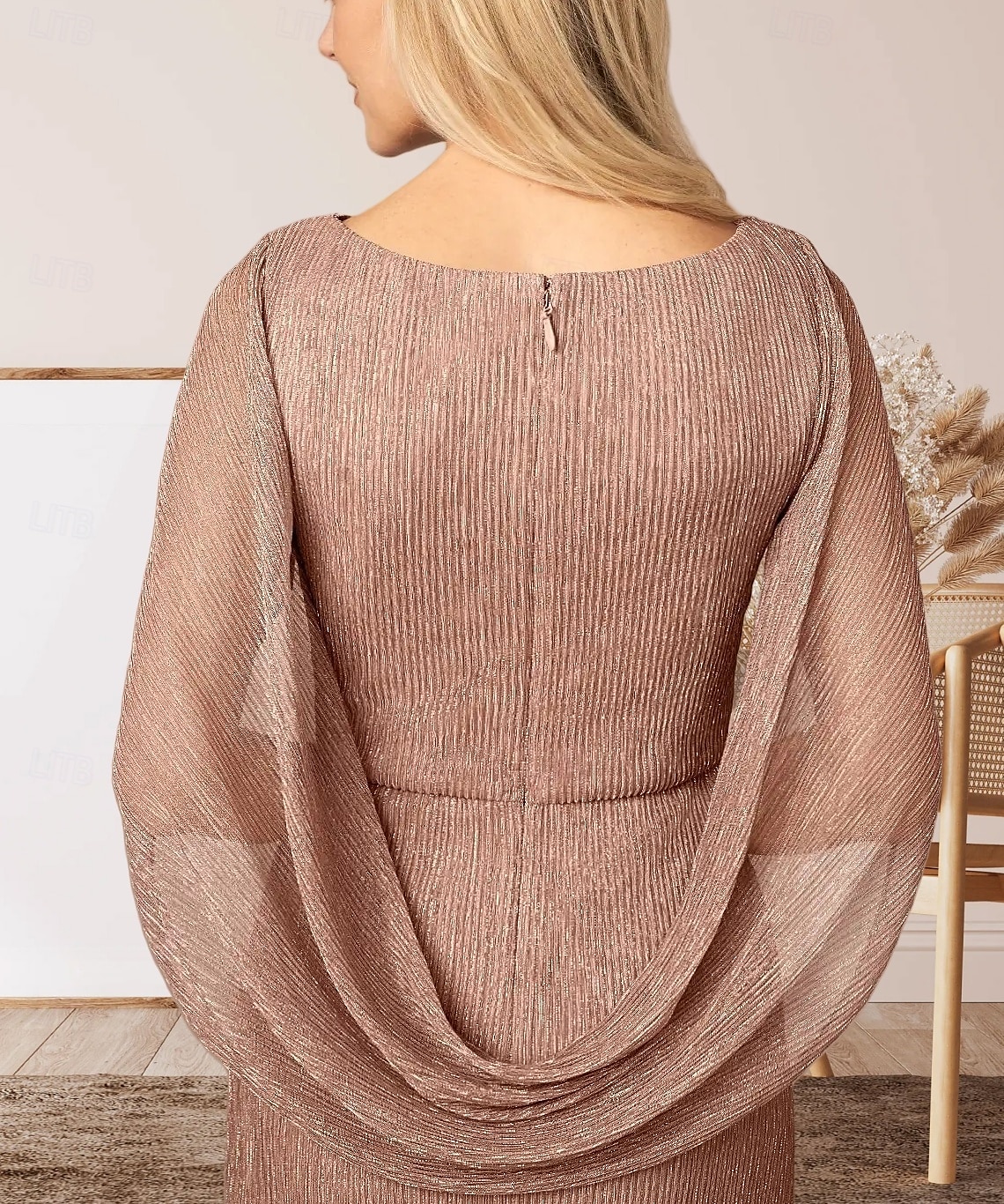 Abito per la madre della sposa sirena  tromba abito da matrimonio elegante scollatura a girocollo lunghezza a terra chiffon senza maniche con arricciature del 2025 a $171.99 –P4