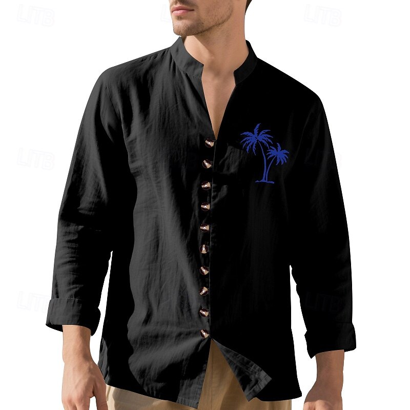 Miesten Paita Kesä paita Rento paita Rantapaita Button Up paita Musta Valkoinen Purppura khaki Harmaa Pitkähihainen Kookospuu Nauhakaulus Loma Havaijilainen Painettu Vaatetus Polyesteri Muoti 2025 - $22.99 –P11