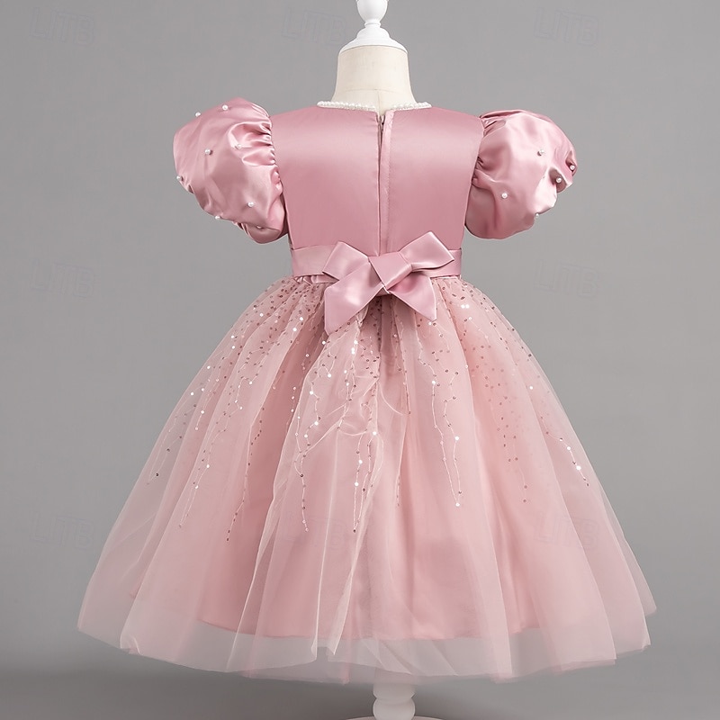 Kleinkind Mädchen Partykleid Pailletten Kurzarm Hochzeit Party Netz Reißverschluss Knotenbinde Niedlich Prinzessin Polyester Knielang Paillettenkleid Partykleid Sommer Frühling Herbst 4-7 Jahre Wei 2025 - $35.99 –P2