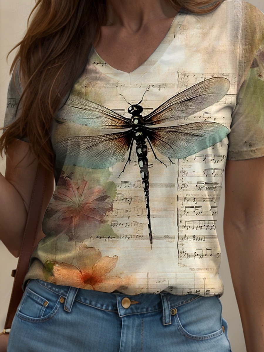 Femmes T-shirt A Ombre Fleuri Graphique ancien Élégant Classique Manche Courte Col en V Hauts Réguliers Quotidien Imprimé Jaune Rose Claire Bleu Violet Été Printemps de 2025 ? $19.99 –P3