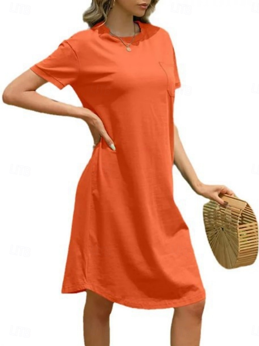 Femmes Robe Midi Robe Décontractée Robe d'été Mode Moderne Quotidien Week-end Coupe régulière Uni Manche Courte Col ras du cou Noir Blanche Rouge Vert foncé Été de 2025 ? $16.99 –P3