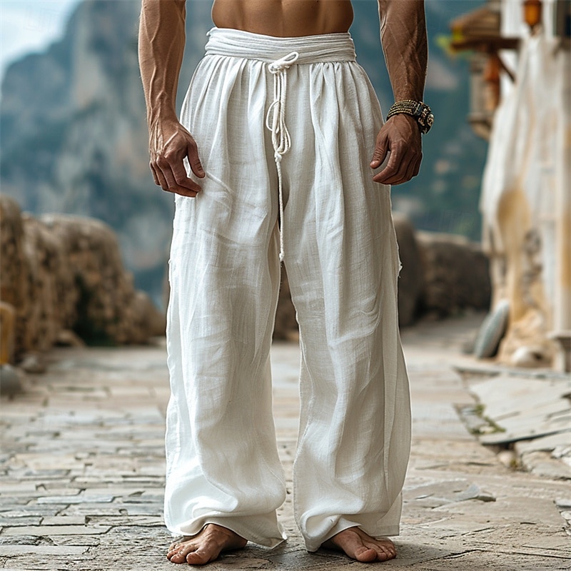 Férfi Vászon nadrág Nadrág Nyári nadrág Strand nadrág Zseb Zsinór Rugalmas derék Sima Mokaszinok Légáteresztő Vakáció Napi Szabadság Hawaii Boho Bézs 2025 - $28.99 –P1