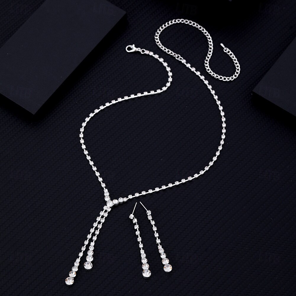 Ensembles de bijoux de mariée 1 ensemble boucles d'oreilles en alliage de strass collier bracelets ensemble de bijoux élégant et doux pour femmes pour fête de mariage occasion spéciale de 2025 ? $28.99 –P3