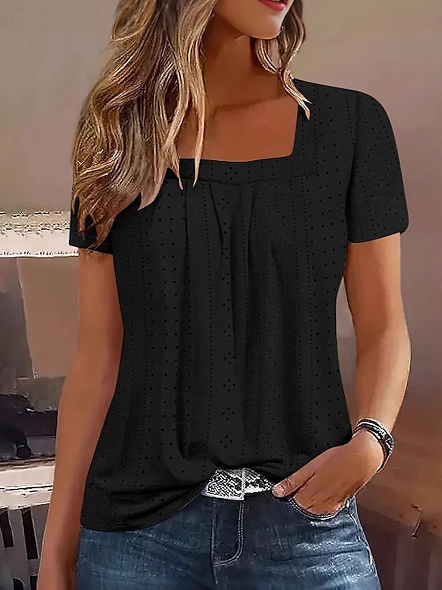 Damen T Shirt Einfarbig Elegant Stilvoll Basic Kurzarm Quadrathals Normale Oberteile Täglich Schwarz Weiß Rosa Blau Purpur Sommer Frühling 2025 - $19.99 –P9