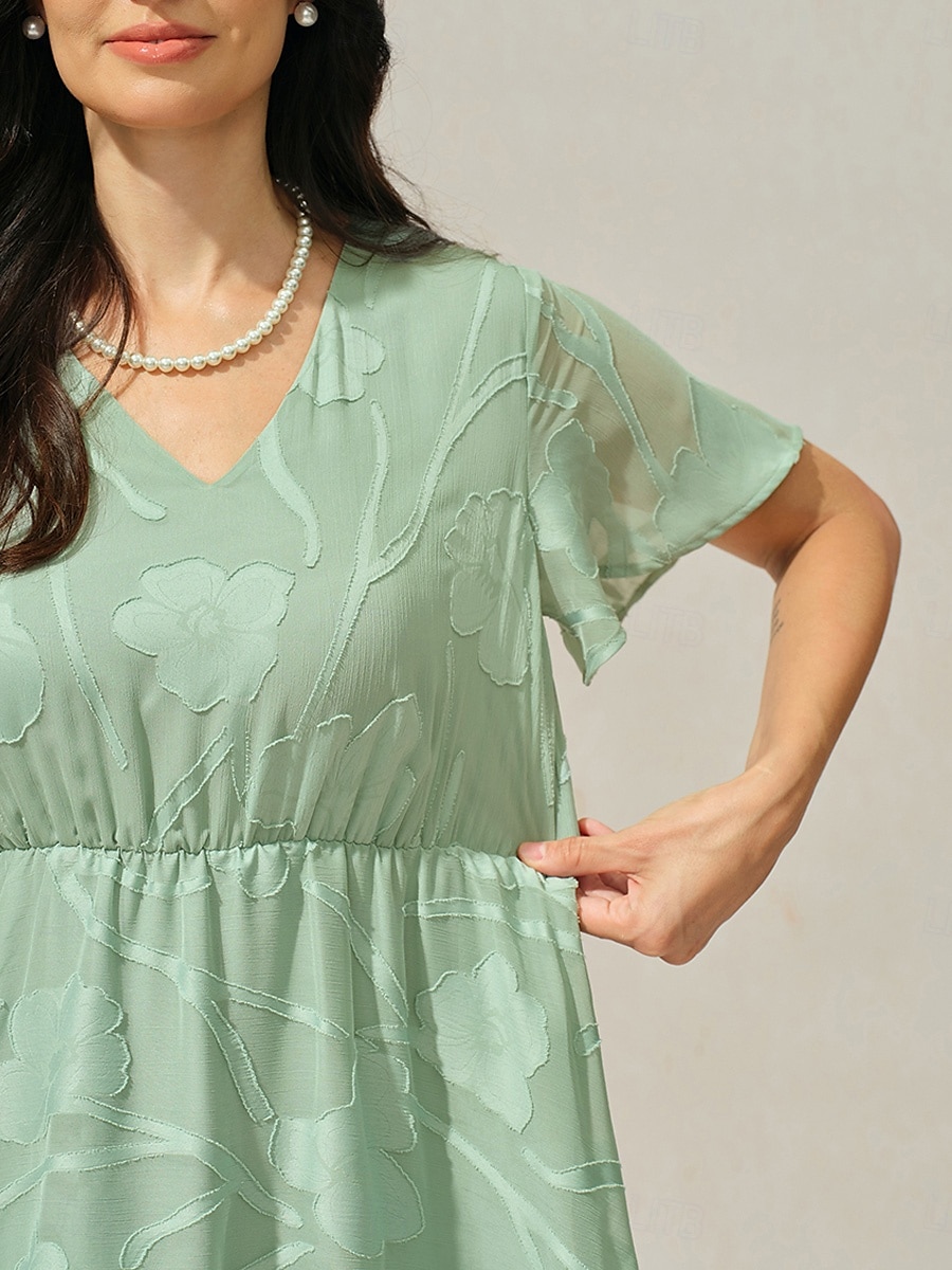 Dames Maxi-jurk A lijn jurk Elegant Formeel Flutter mouw Bruiloft gast Cocktailparty Normale pasvorm Effen Korte mouw V-hals Grijs-Groen Zomer 2025 - $59.99 –P5