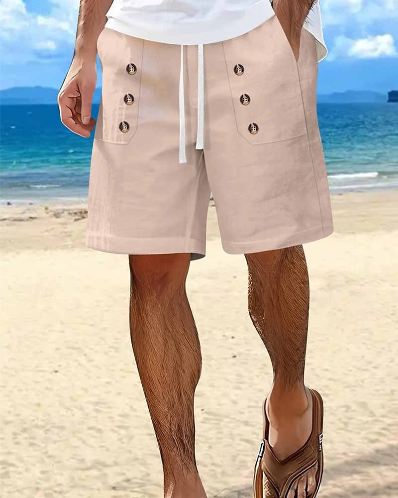 Hombre Pantalón corto Pantalones cortos de lino Pantalones cortos de verano Pantalones cortos de playa Bolsillo Correa Cintura elástica Plano Comodidad Transpirable Corto Vacaciones Festivos Playa 2025 - $22.99 –P9