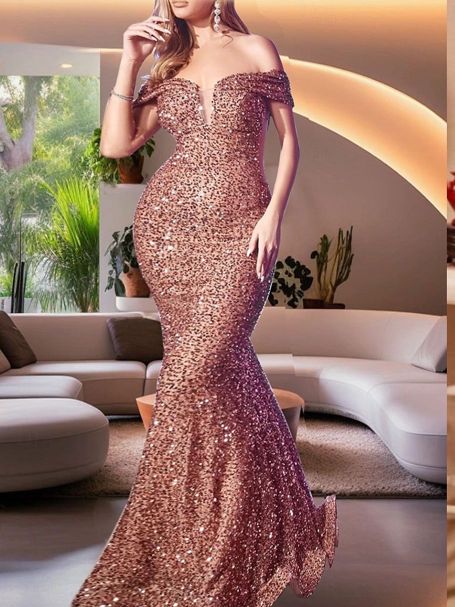 Meerjungfrau  Trompete Quinceanera Kleider Elegantes Kleid Formelle Hochzeit Sweep  Brush Zug Ärmellos Schulterfrei Pailletten Rückenfrei mit Pailletten 2025 - $109.99 –P4