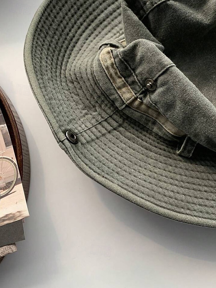 Chapeau de pêche d'extérieur pour homme avec mentonnière réglable, tissu en toile de coton, bord large enroulable classique, adapté aux activités estivales, à la randonnée et aux voyages de 2025 ? $14.99 –P5
